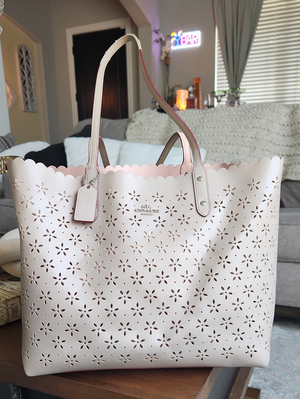 Coach Floral Cutout City Tote Cream Color